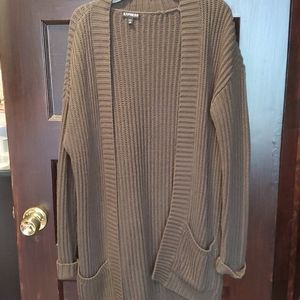 Express Green Long Ribbed Cardigan with Pockets